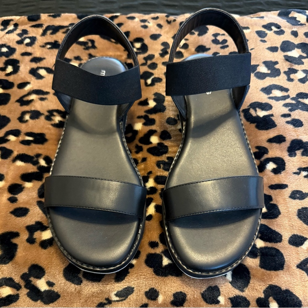 Maurices Black Flat Sandals w/ Elastic Ankle Strap